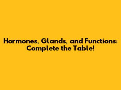 Hormones, Glands, and Functions: Complete the Table!