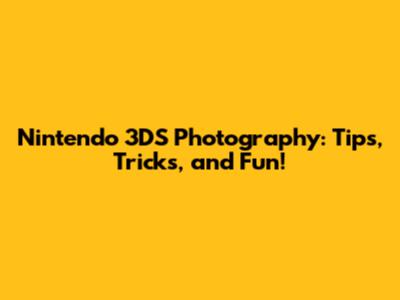 Nintendo 3DS Photography: Tips, Tricks, and Fun!