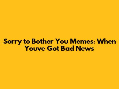 Sorry to Bother You Memes: When You've Got Bad News