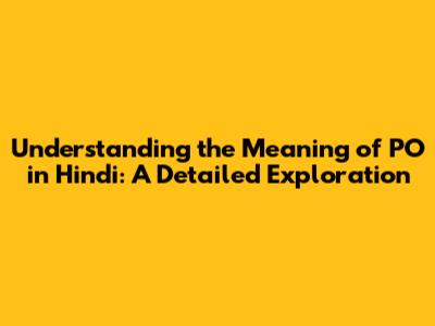 Understanding the Meaning of 'PO' in Hindi: A Detailed Exploration